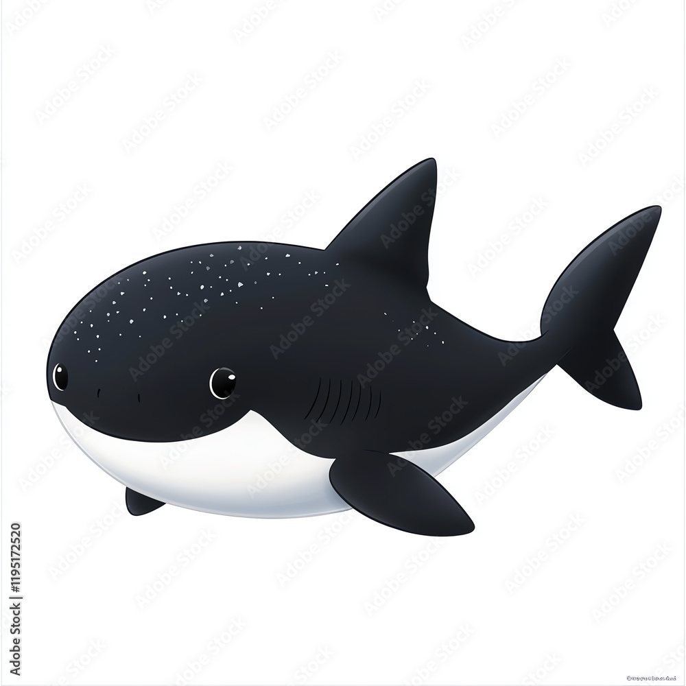 Obraz premium A playful, cartoon-style shark with a black and white pattern, perfect for children's illustrations or educational materials.