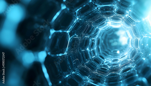 Abstract light blue background with hexagon shapes for a medical technology presentation.