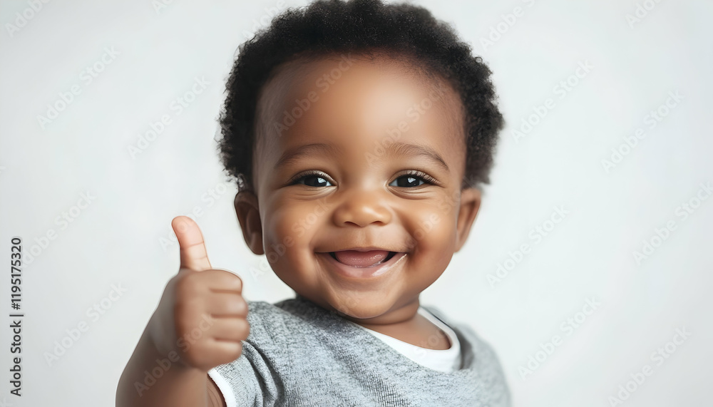 Adorable baby smiling and giving a thumbs up on a white background Adorable baby smiling and giving a thumbs up on a white background
