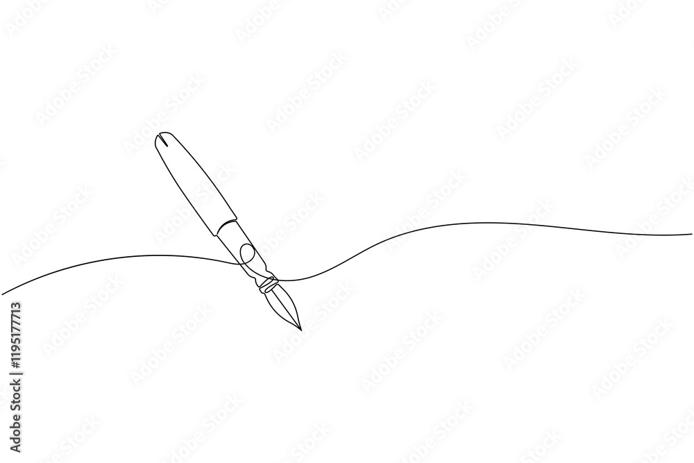 Pen continuous one line drawing and ball pen icon isolated outline flat vector illustration Pen continuous one line drawing and ball pen icon isolated outline flat vector illustration