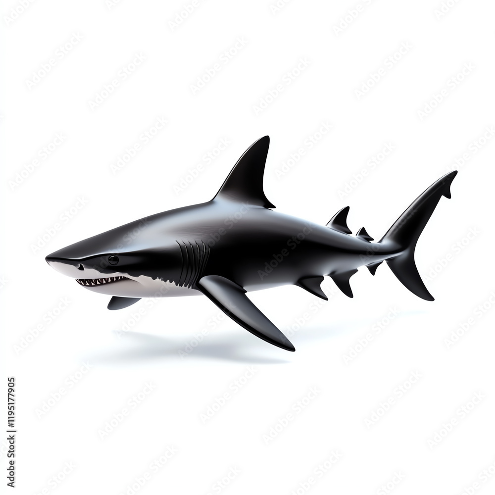 Obraz premium A sleek, realistic model of a shark, showcasing its powerful fins and sharp teeth, perfect for educational or creative projects.