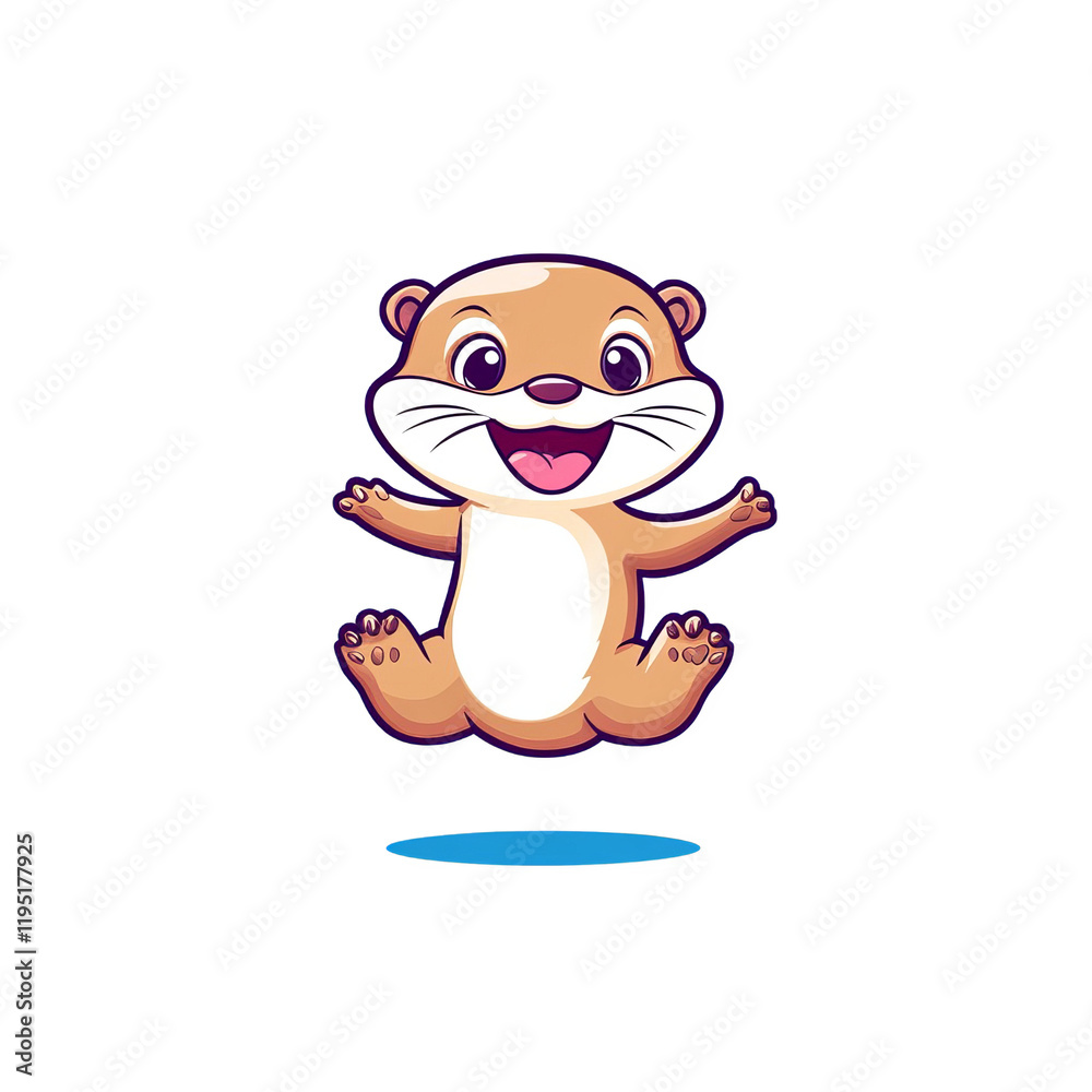 Naklejka premium Playful otter jumping in joyful expression cartoon style friendly environment fun concept for kids