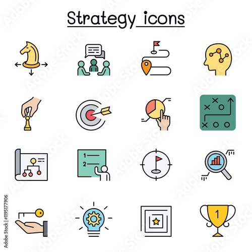 Strategy & planing icon set in thin line style