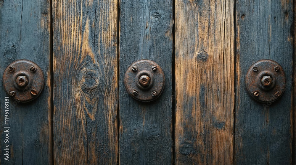 Close-up of Dark Weathered Wooden Planks with Rusty Metal Fasteners Close-up of Dark Weathered Wooden Planks with Rusty Metal Fasteners