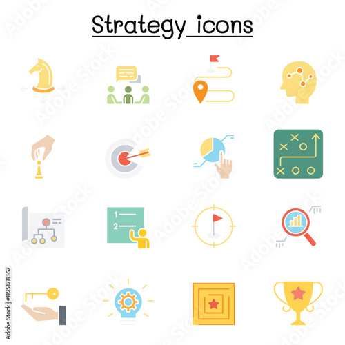 Strategy & planing icon set in thin line style