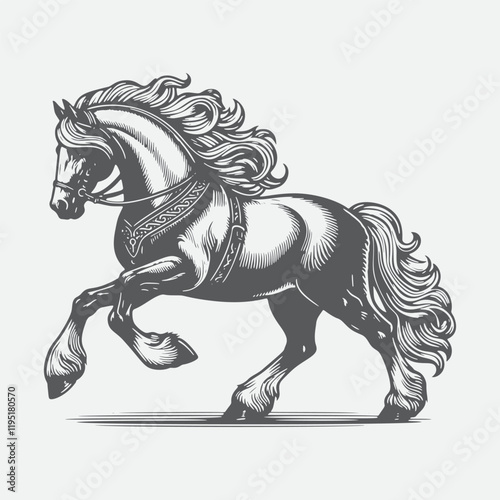 Horse with beautiful mane and tail running