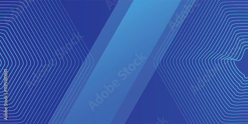Modern abstract blue background with glowing geometric lines. Blue gradient hexagon shape design. Futuristic technology concept.