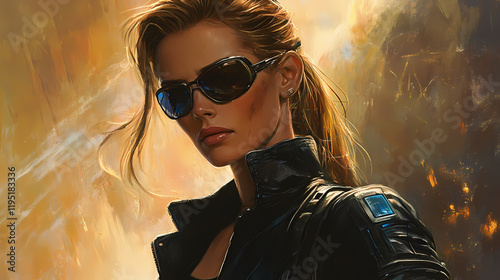 The terminator, a powerful cyborg assassin, sent back in time to kill sarah connor, the mother of the future leader of the human resistance. Windstone. Illustration photo