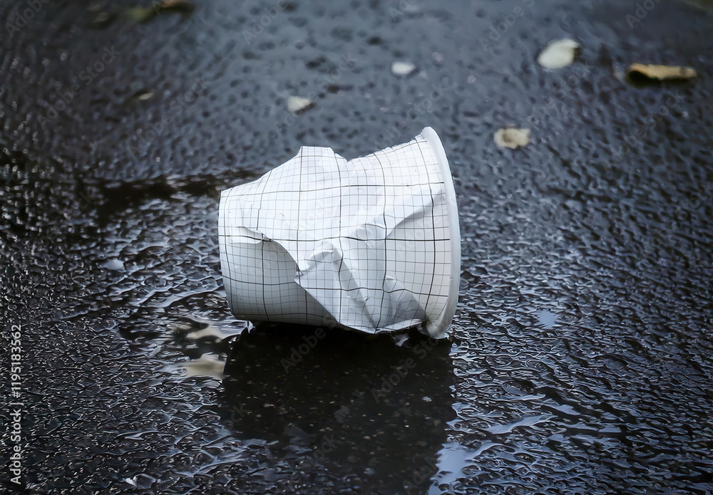Crushed Paper Cup on Street Floor Mockup Stock Template | Adobe Stock