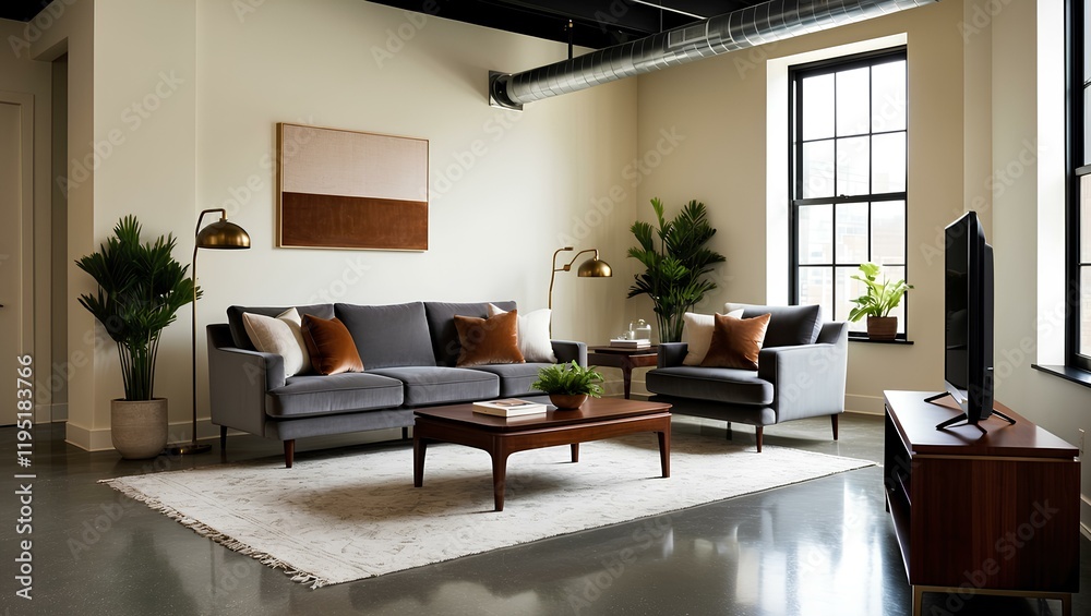 Fototapeta premium modern living room with fireplace