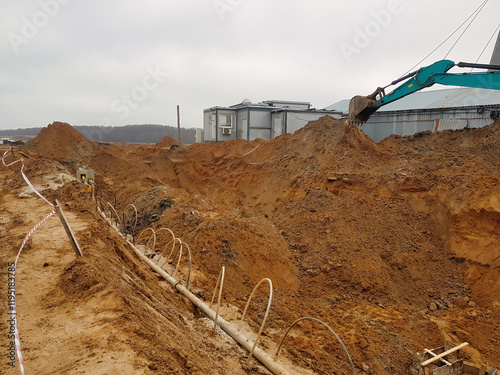 Innovative water lowering system utilizing needle filters in construction site excavation for efficient drainage photo