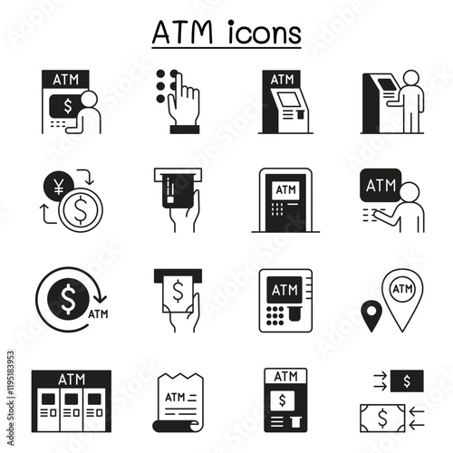 ATM icons set in thin line style