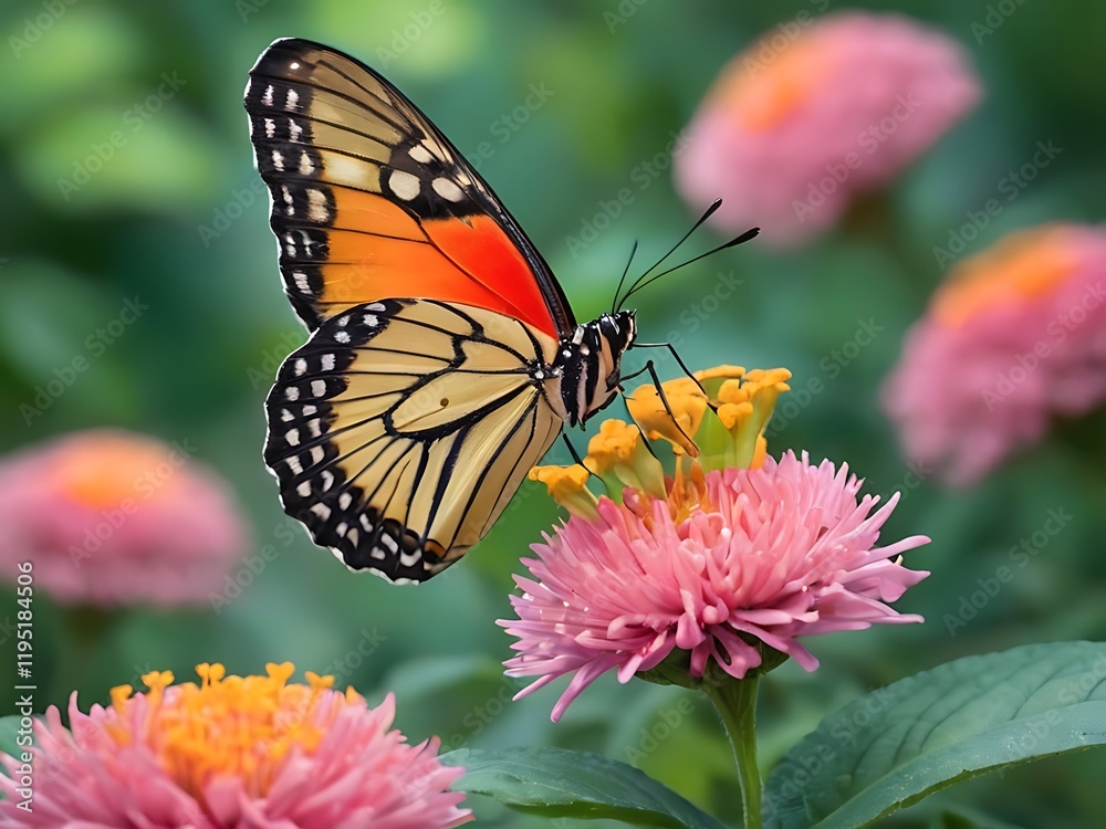 Fototapeta premium Butterfly on flower The common tiger butterfly