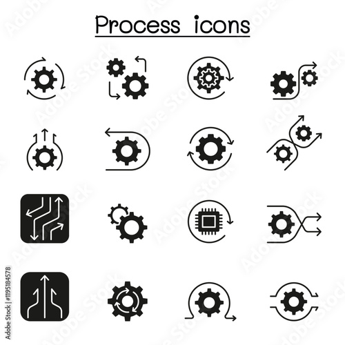 Process icon set in thin line style