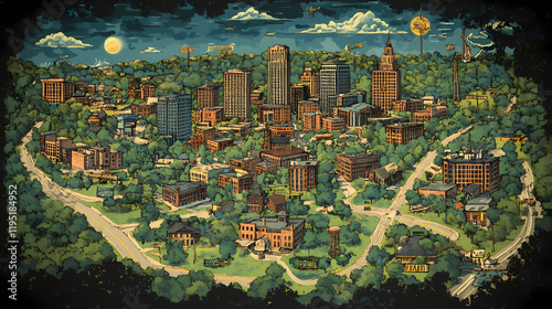 Winston-salem north carolina map, detailed map of winston-salem north carolina. Windstone. Illustration photo