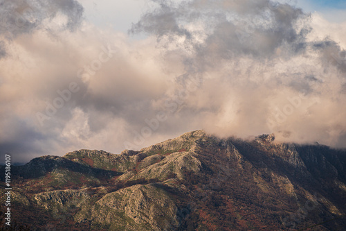 top view of the village of Grisolia with a cloudy sky in the background, Cosenza