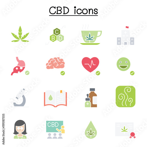 CBD, Cannabis icons set in thin line style