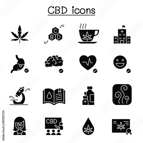 CBD, Cannabis icons set in thin line style