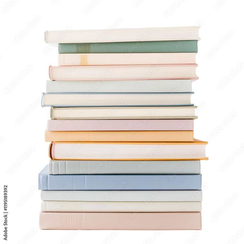 A Stack of Knowledge: A meticulously arranged stack of hardcover books, showcasing a spectrum of pastel hues, stands as a visual representation of knowledge, inspiration, and the joy of reading. A Stack of Knowledge: A meticulously arranged stack of hardcover books, showcasing a spectrum of pastel hues, stands as a visual representation of knowledge, inspiration, and the joy of reading.