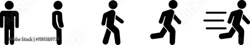 People movement symbol. Man standing, walking and running illustration. Running, walking, standing. Vector illustration