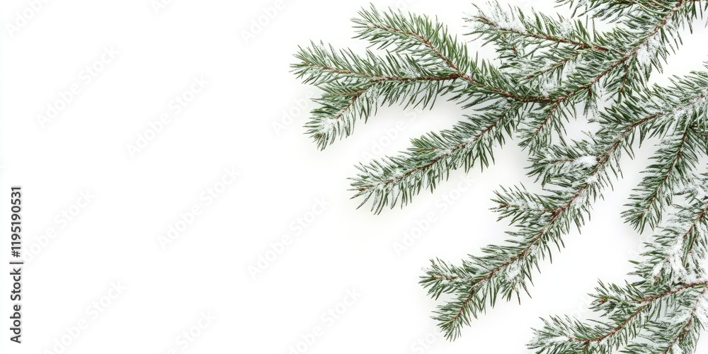 Fir tree branches in varying shades of green positioned diagonally against a bright white background creating a calming holiday aesthetic. Fir tree branches in varying shades of green positioned diagonally against a bright white background creating a calming holiday aesthetic.