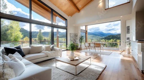 Contemporary Living Room with Floor to Ceiling Windows and View