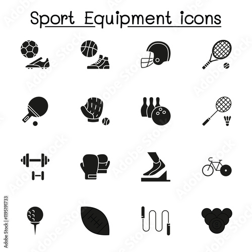 Sport equipment icons set in thin line style