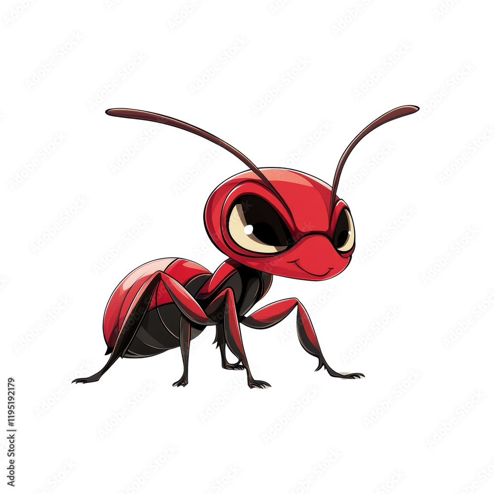 Fototapeta premium Cheerful Cartoon Ant Character Isolated on Transparent Background