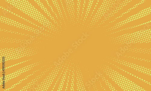 abstract comic background with dot halftone rays on yellow