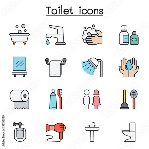 Bathroom icon set in thin line style