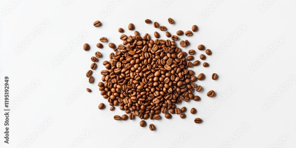 Scattered brown coffee granules on a clean white backdrop highlighting their texture and shape for culinary or beverage concepts. Scattered brown coffee granules on a clean white backdrop highlighting their texture and shape for culinary or beverage concepts.