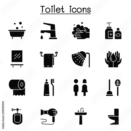 Bathroom icon set in thin line style