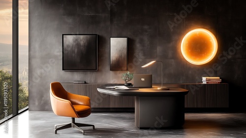 Modern Masculine Study with Dark Wood and Sophisticated Decor