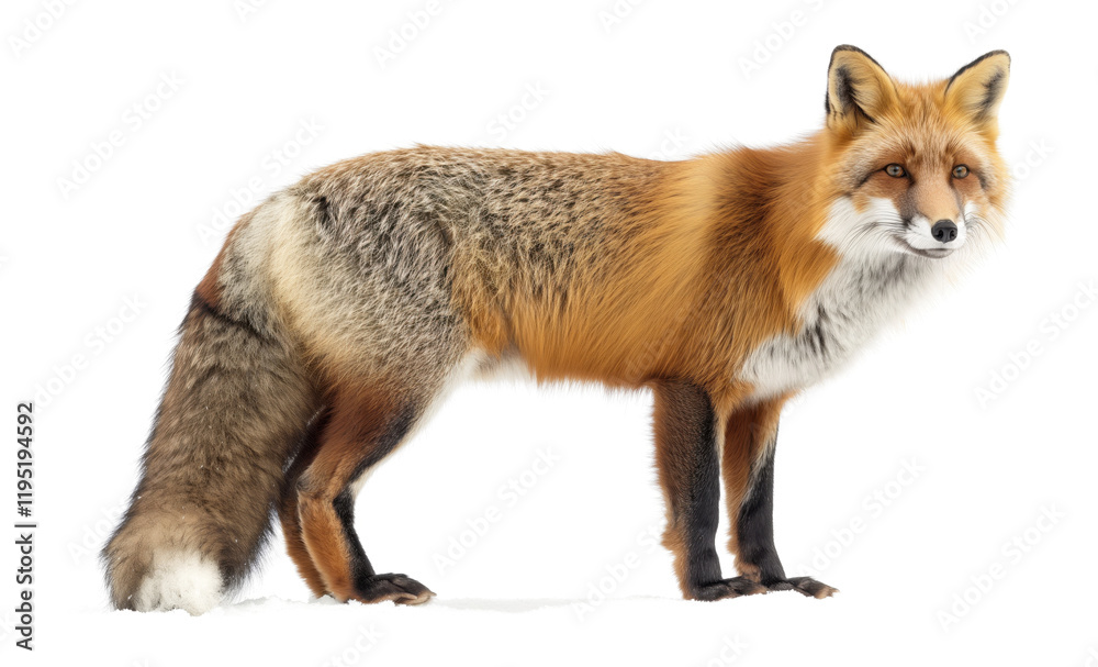 Fototapeta premium Red fox on a white background. Wildlife. Predatory animal.