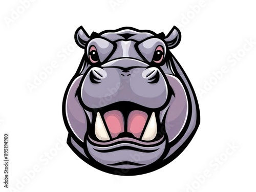 Head of hippo as a simple logo line art cartoon minimalis modern photo