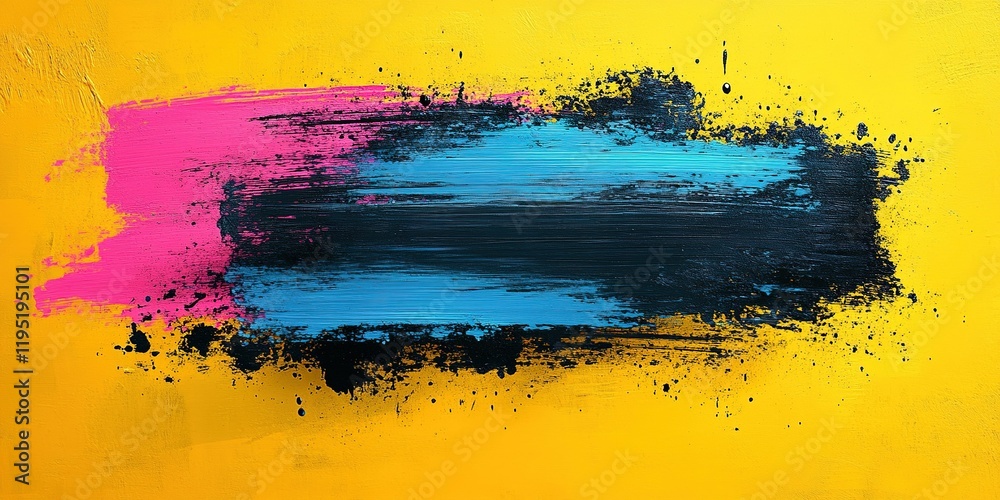 Bright abstract painting featuring vibrant colors on a yellow background Bright abstract painting featuring vibrant colors on a yellow background