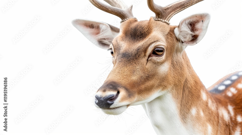 Close up of male sika deer isolated on white background. Sika deer antler with clipping path
Close up of male sika deer isolated on white background. Sika deer antler with clipping path