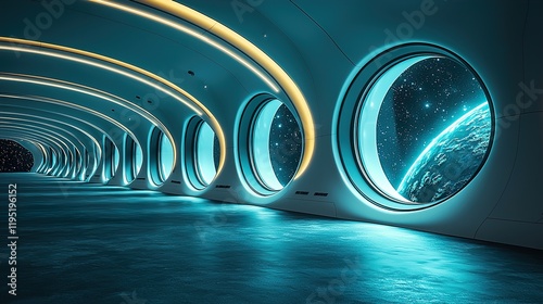 Fototapeta Naklejka Na Ścianę i Meble -  A surreal space station orbiting a distant planet, with gravity-defying architecture and windows that offer  