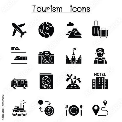 Traveling, transport & Tourism icon set in thin line style