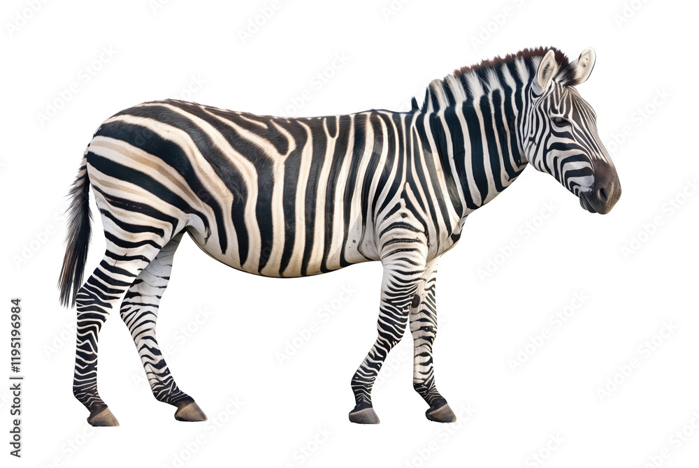 Fototapeta premium Zebra isolated on white background. Wild ungulate mammal. Wildlife. Mammals. 