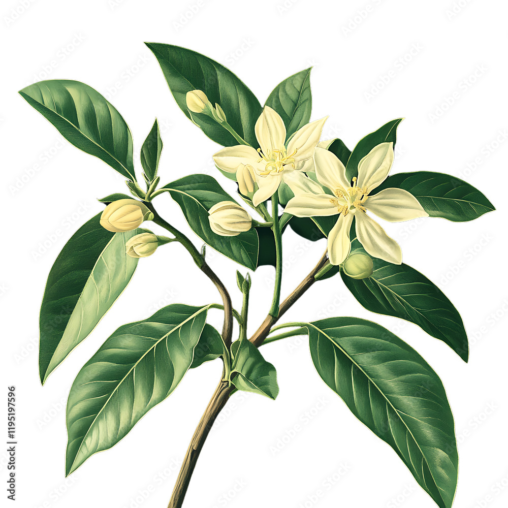 Elegant Citrus Flower Plant with Lush Green Leaves and Buds Elegant Citrus Flower Plant with Lush Green Leaves and Buds