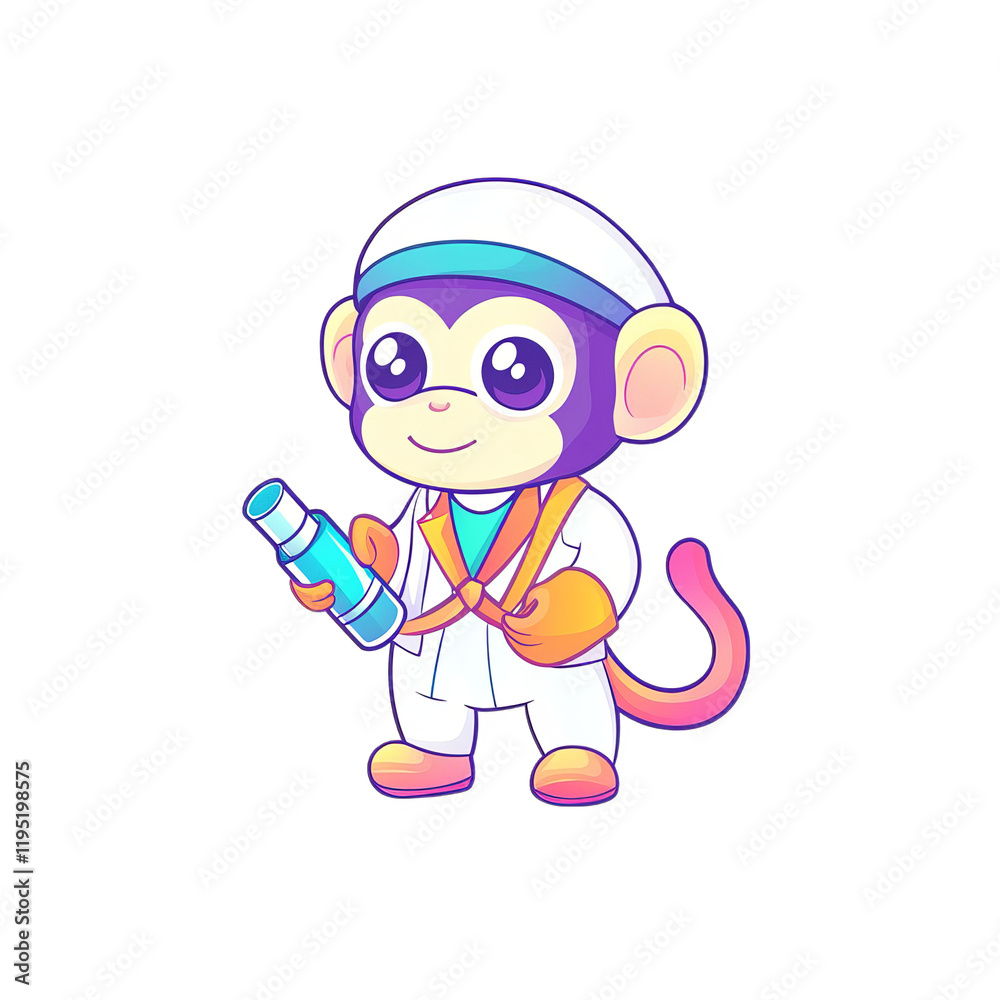 Adventurous cartoon monkey scientist with a telescope creative studio digital art whimsical environment front view playful concept Adventurous cartoon monkey scientist with a telescope creative studio digital art whimsical environment front view playful concept