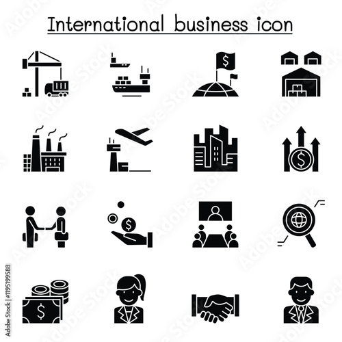 International business icon set in thin line style