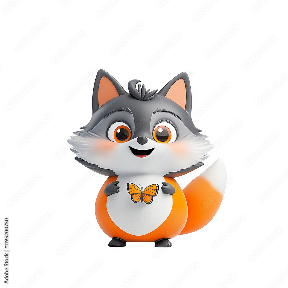 Cheerful cartoon fox with butterfly studio setting digital art bright colors playful perspective whimsical concept Cheerful cartoon fox with butterfly studio setting digital art bright colors playful perspective whimsical concept