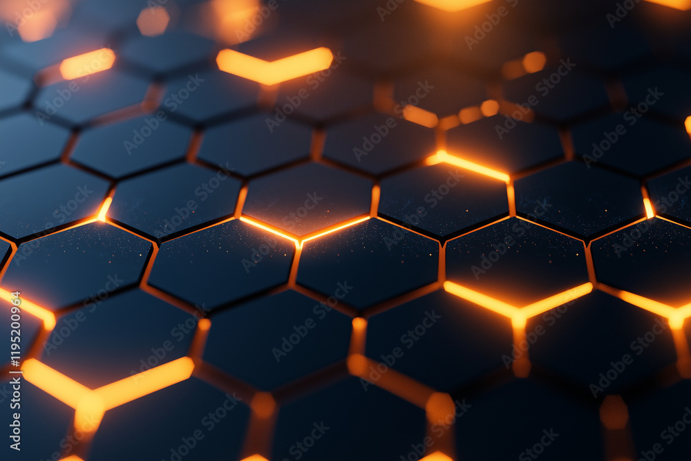 captivating hexagonal pattern illuminated by glowing orange lines, creating futuristic and dynamic atmosphere. intricate design showcases depth and texture, enhancing visual appeal captivating hexagonal pattern illuminated by glowing orange lines, creating futuristic and dynamic atmosphere. intricate design showcases depth and texture, enhancing visual appeal