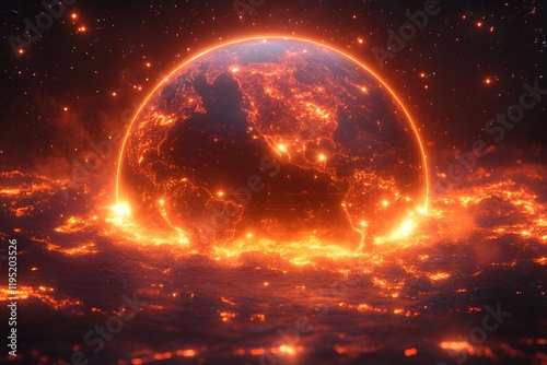 Wallpaper Mural Futuristic Vision of a Fiery Glowing Planet Emerging from Dynamic Waves Torontodigital.ca