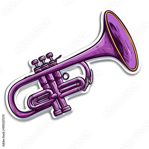 Purple Trumpet Sticker Vector Art on White Background