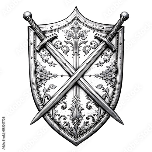 Detailed Emblem-Style Shield with Crossed Swords