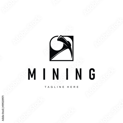 mining logo illustration concept black silhouette mining equipment simple vintage classic labor template design
