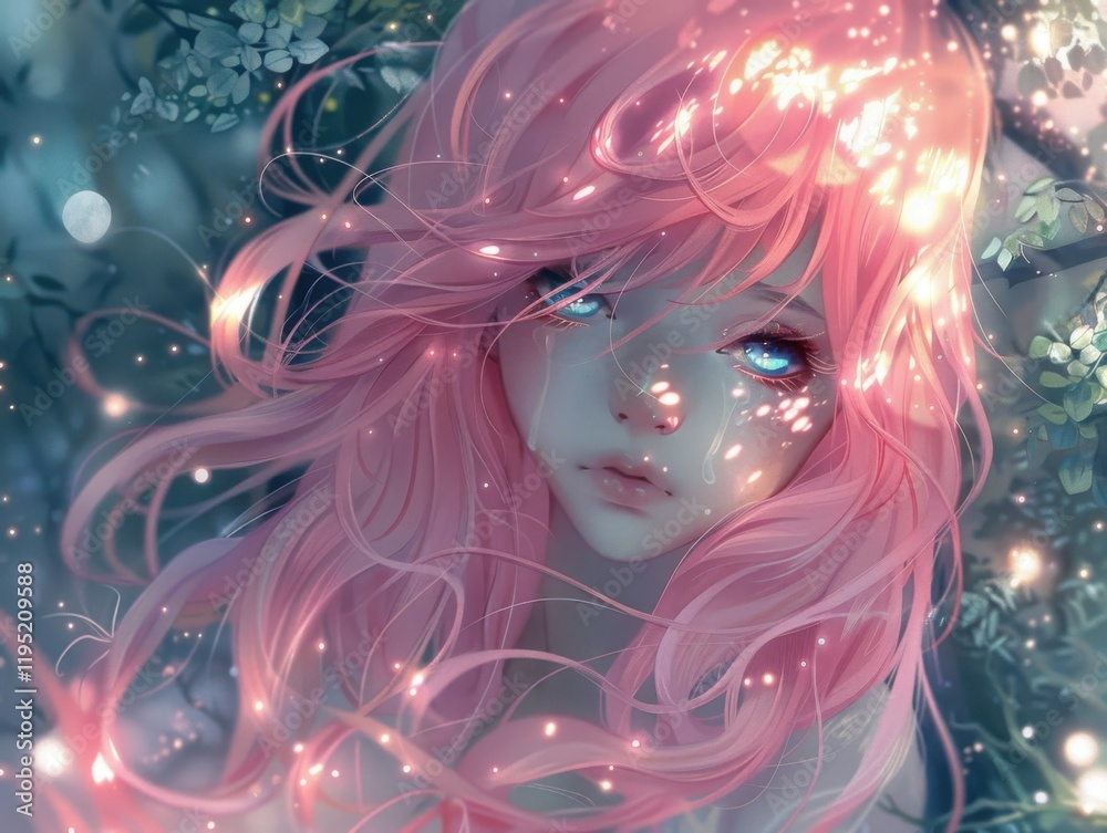 Ethereal Portrait of a Dreamy Character with Pink Hair Ethereal Portrait of a Dreamy Character with Pink Hair